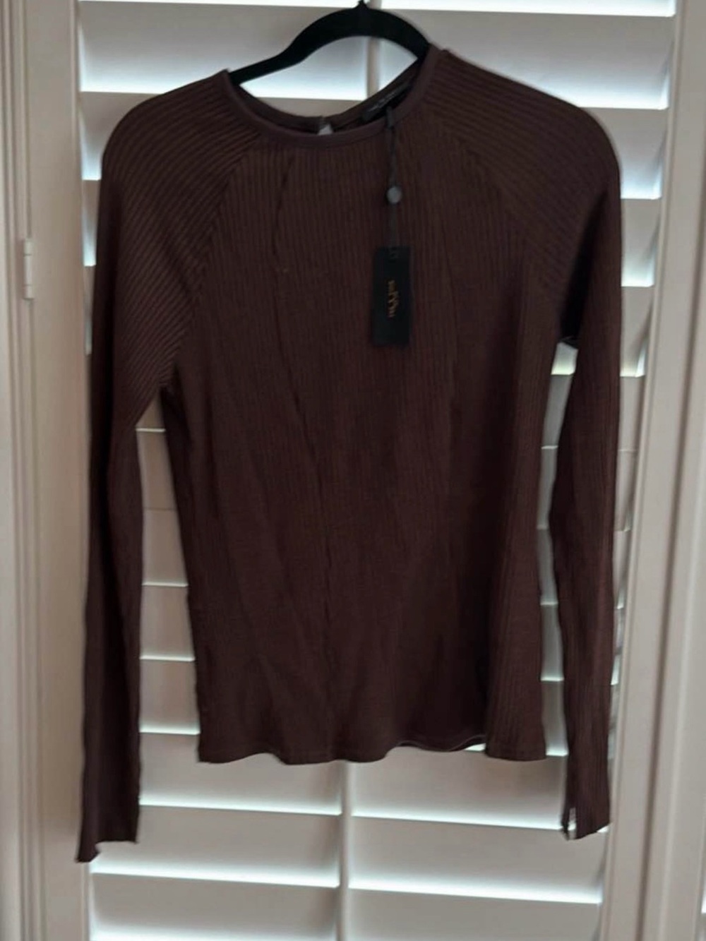 rag & bone Chocolate Brown Ribbed Long-Sleeve Top